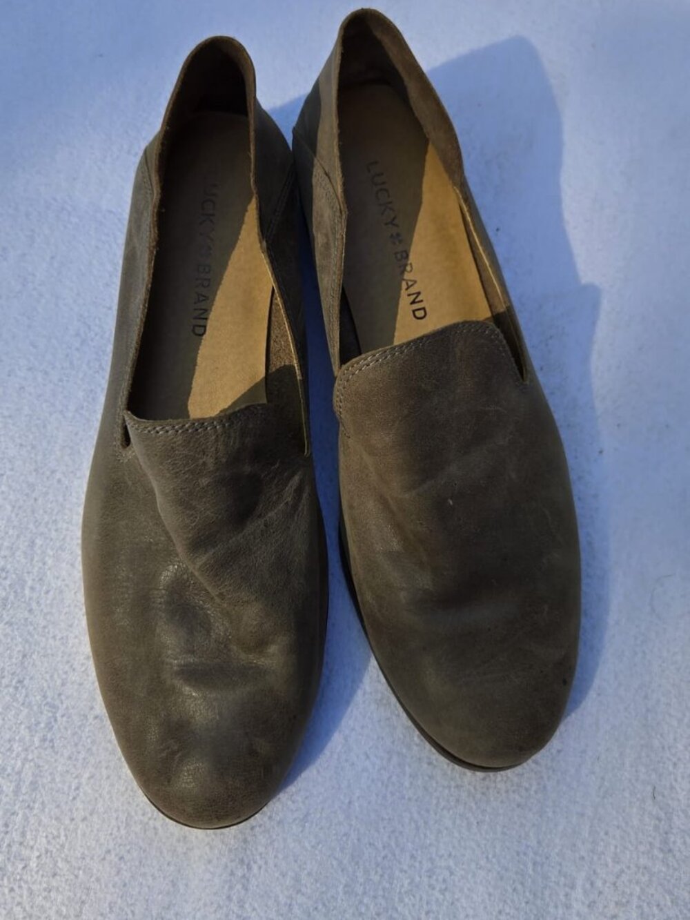 Lucky Brand Taupe Leather Slip-On Loafers Flats Size 39